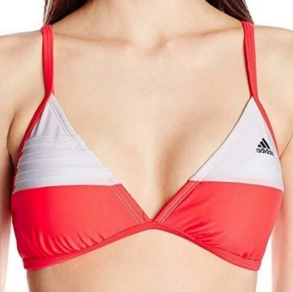 Adidas Cross Back bikini top Neon Red and White 12
